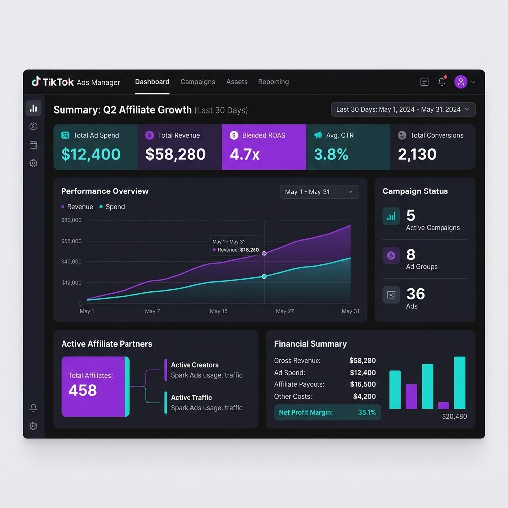 TikTok Shop Seller Center GMV dashboard